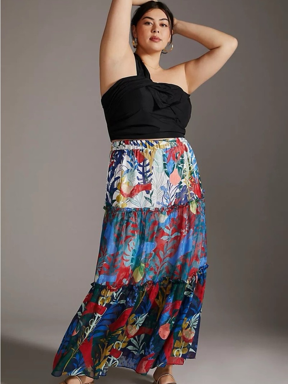 Anthropologie Hutch Boho Tropical Floral Tiered Maxi Skirt | Size 3X - Picture 9 of 11